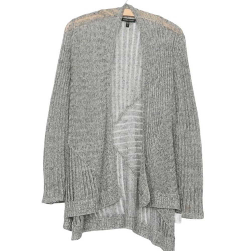 S3 Eileen Fisher Cardigan 100% Linen Italian Yarn‎ Open Front Grey Lagenlook
